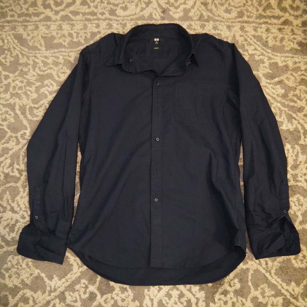 UNIQLO BUTTON UP SHIRT NAVY BLUE MENS MEDIUM